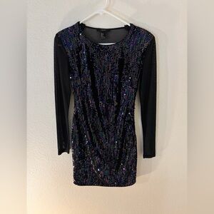 forever 21 black multicolor sequin mesh mini dres
